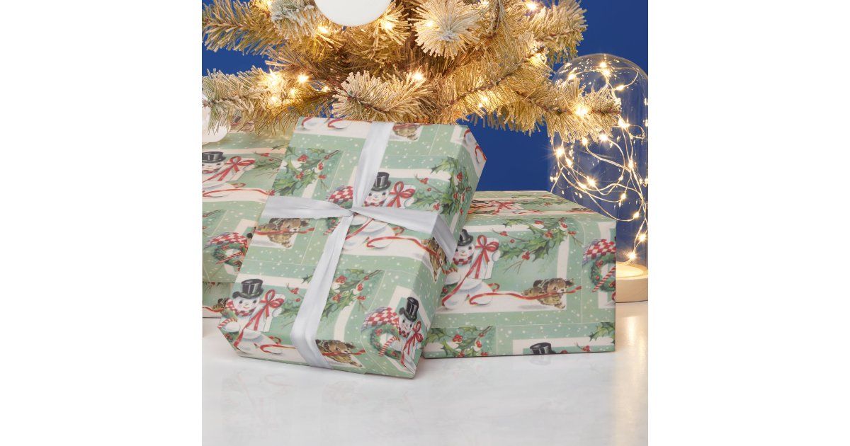Vintage Christmas snowman Holiday party wrap Wrapping Paper | Zazzle | Zazzle