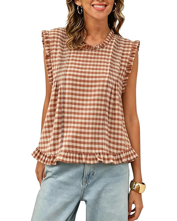 Xiaoxuemeng Womens Sleeveless Plaid Tank Top Retro Back Button Closure Vest | Casual Summer Women... | Amazon (US)