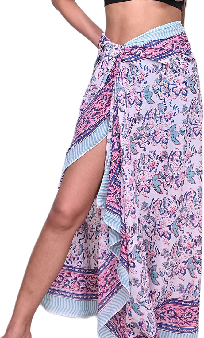 Third Eye 100% Cotton Swimsuit Beach Sarong Cover Ups for Women Swimwear Pareo Indian Hand Block ... | Amazon (US)