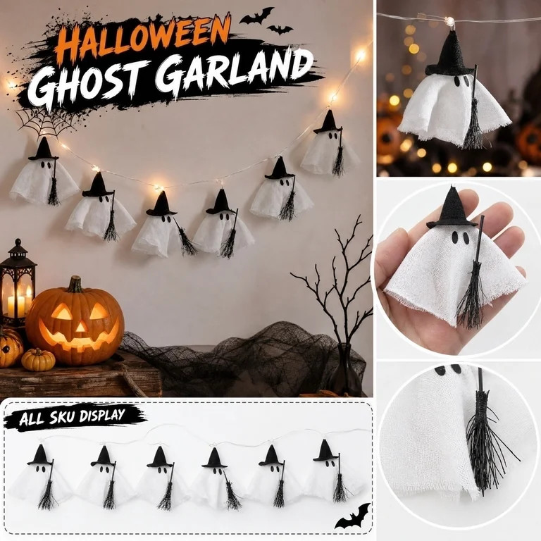 Halloween Decorations-Light Up Ghost Garland-Handmade Lit Witch Ghost String Lights Banner for Ho... | Walmart (US)