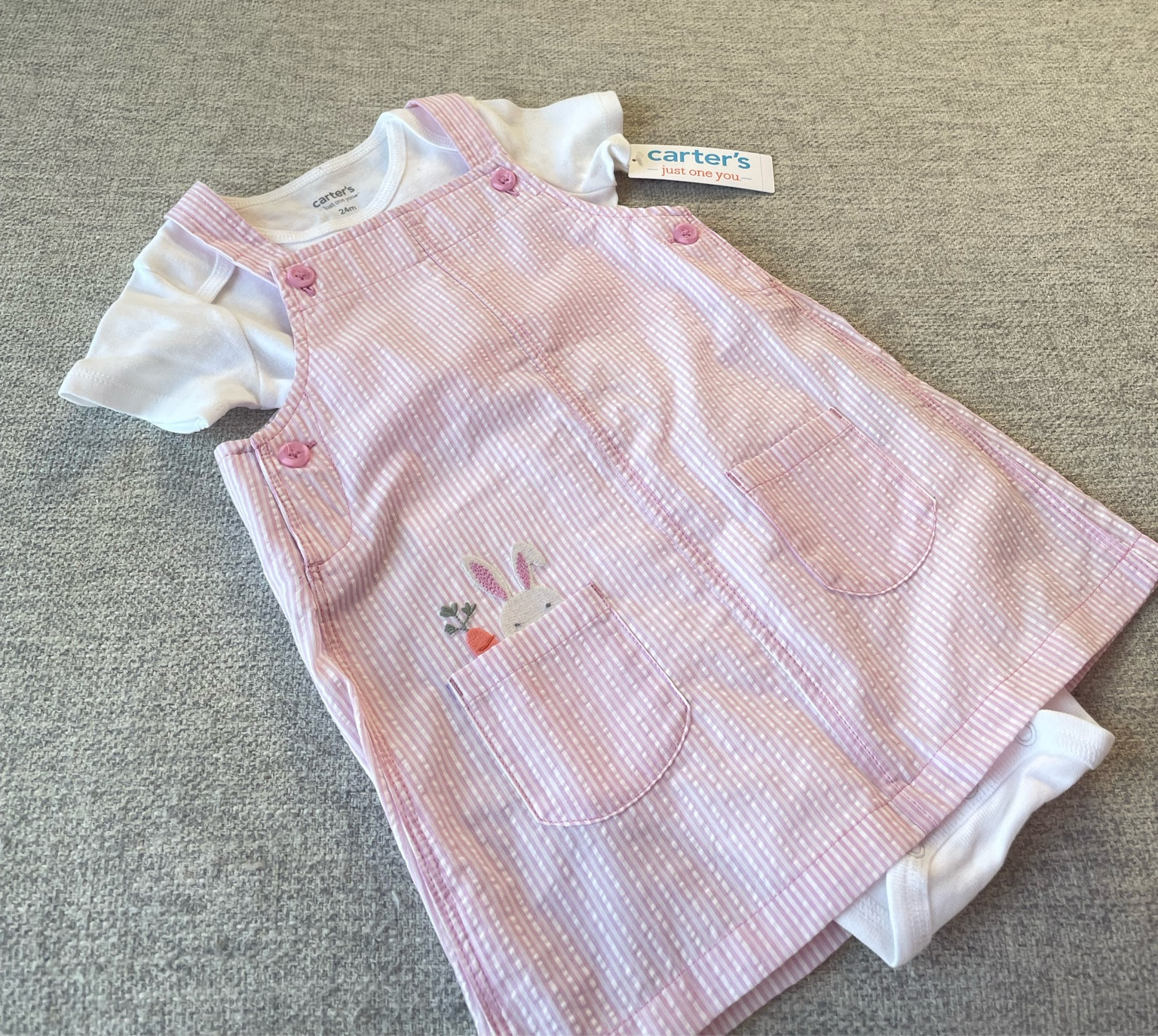 Prettiest striped pink and white seersucker overall dress with white Tshirt bodysuit for girls 

Size Newborn to 24 months available 

#LTKKids #LTKSeasonal #LTKBaby