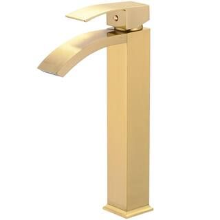 Waterfall Single Hole Single Handle Bathroom Vessel Sink Faucet in Brushed Gold | The Home Depot