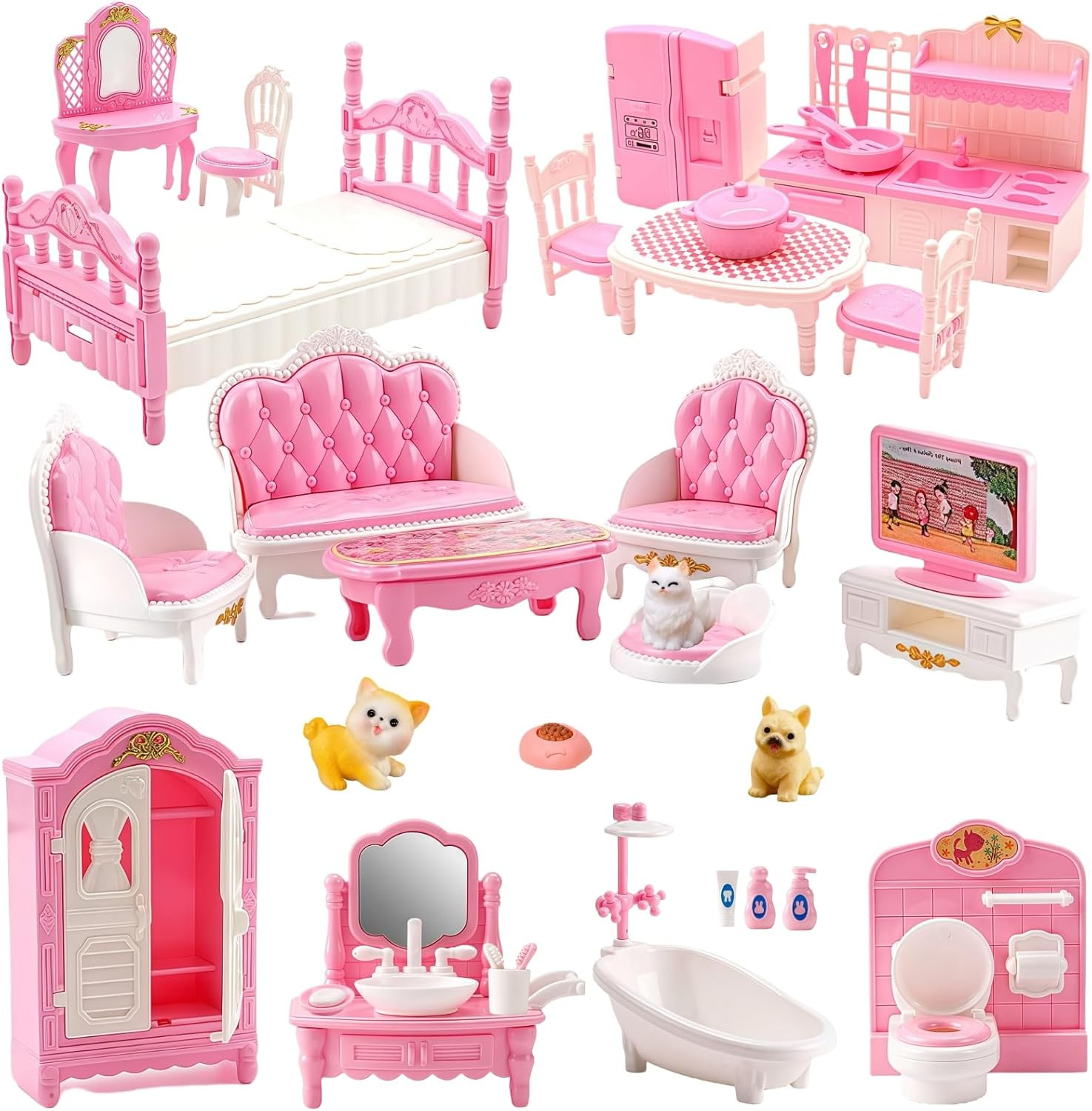 36Pcs Dollhouse Furniture Sets,Miniature 1:12 Scale Doll House Accessories and Furniture with Cat... | Amazon (US)