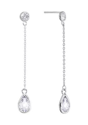 Belk Silverworks Sterling Silver Round and Teardrop Cubic Zirconia Cable Chain Drop Earrings | Belk