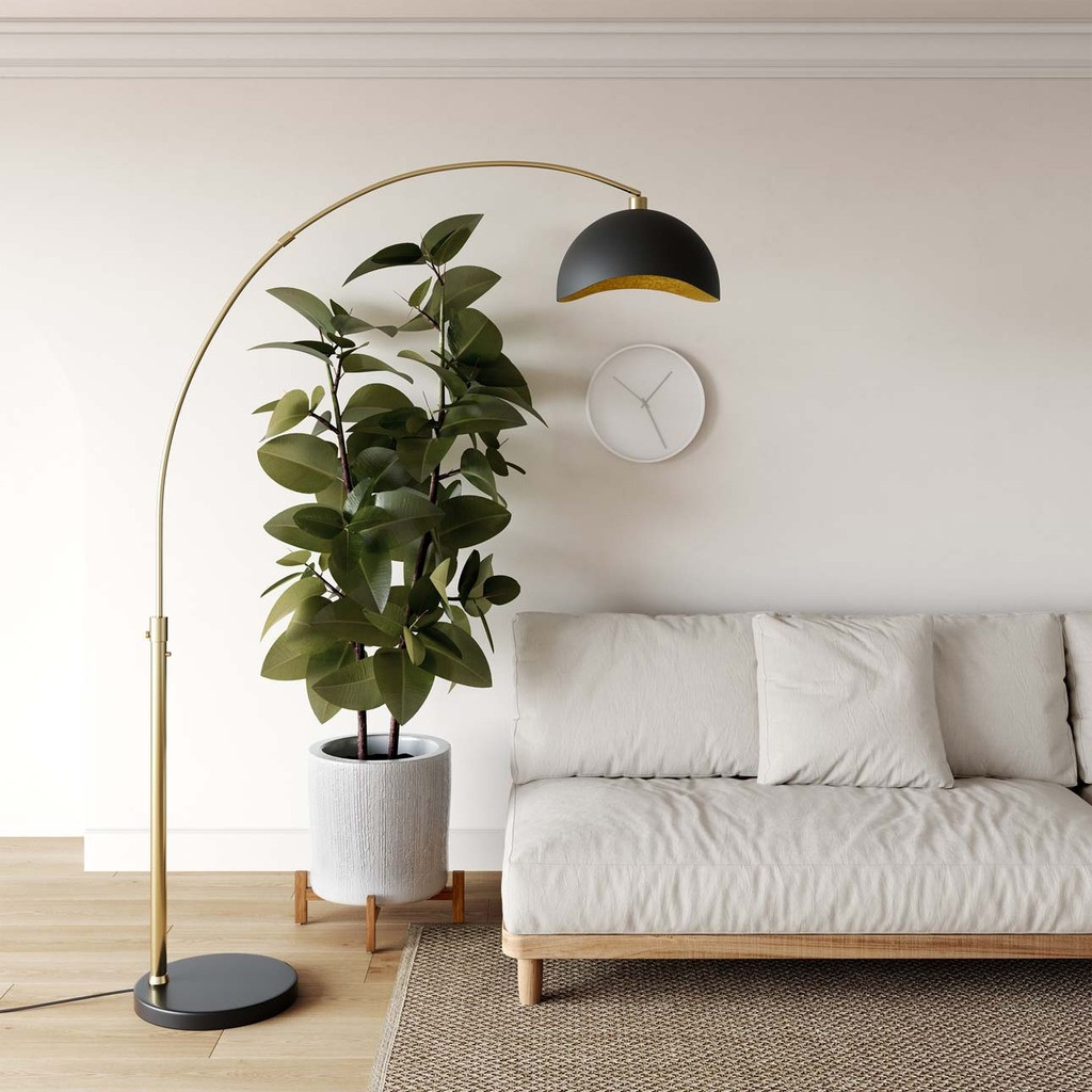 Luna Bella Gold Leaf Shade 92 Inch Arc Floor Lamp In Weathered Brass and Matte Black | 1stopbedrooms