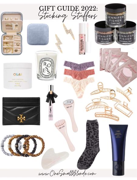 Holiday gift guide: Stocking stuffers

Jewelry case, dyptique candle, ouai, Tory Burch card case, slip silk hair ties, face tools, barefoot dreams socks, oribe, too faced lip gloss, hair clips, lip mask, Hanky Panky, ysl perfume and gold earrings. 

#LTKbeauty #LTKHoliday #LTKGiftGuide