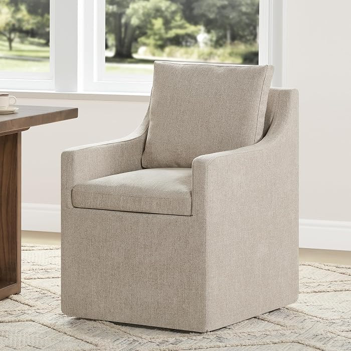 KISLOT Upholstered Dining Chair with Casters Easy Assembly Side Deskchair with Rollers for Dining... | Amazon (CA)