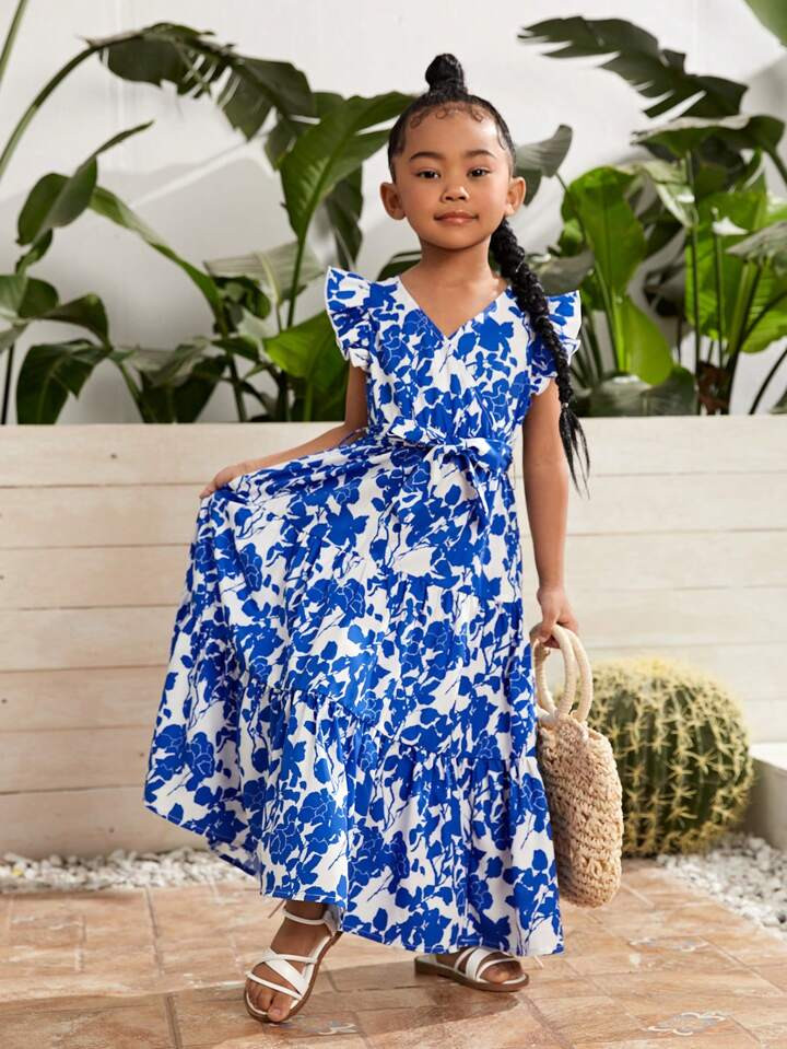 SHEIN Young Girl Floral Print Ruffle Hem Belted Dress | SHEIN USA | SHEIN