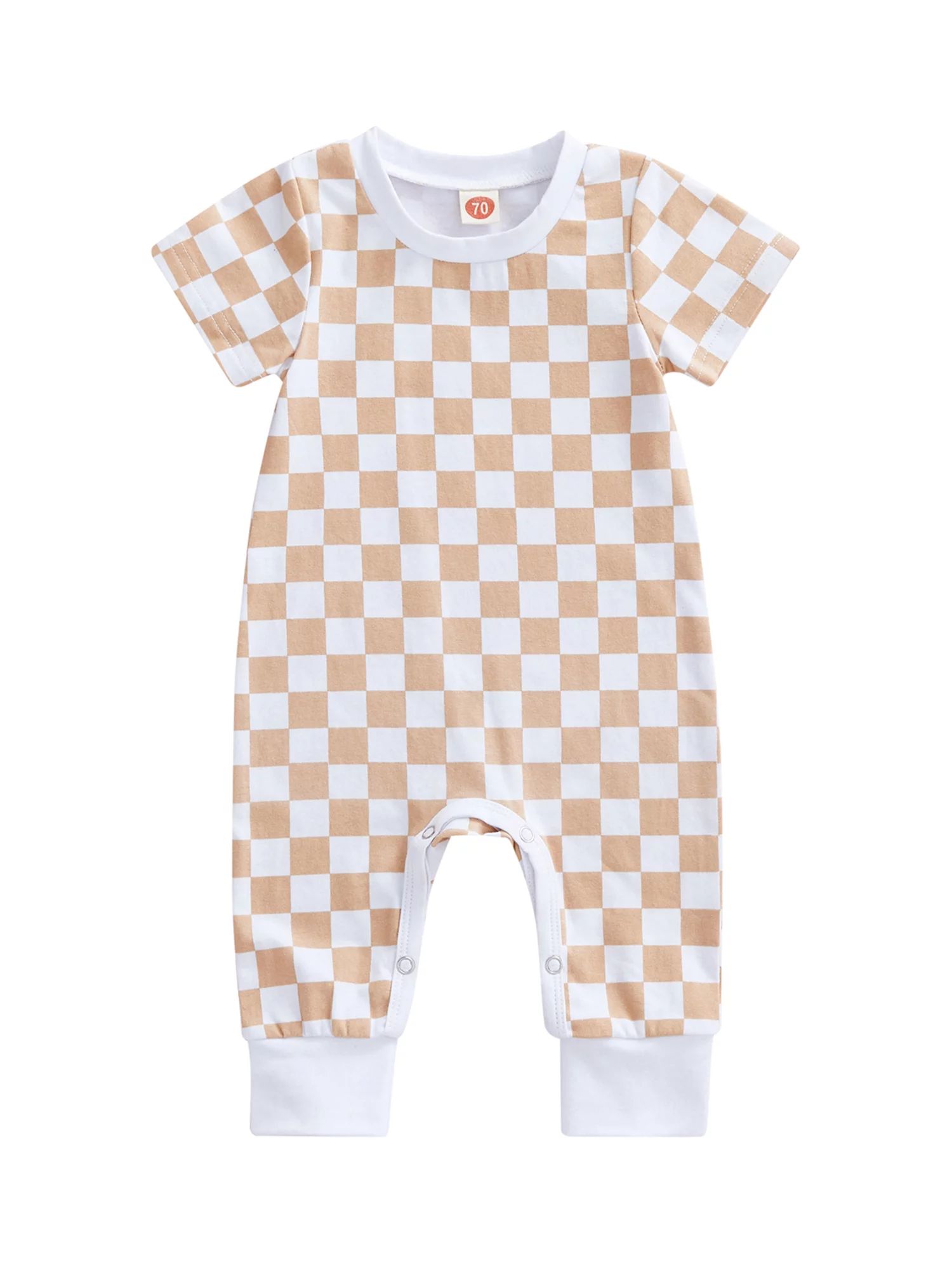 Eyicmarn Baby’s Casual Short Sleeve Jumpsuit Fashion Checkerboard Printed Round Neck Long Rompe... | Walmart (US)