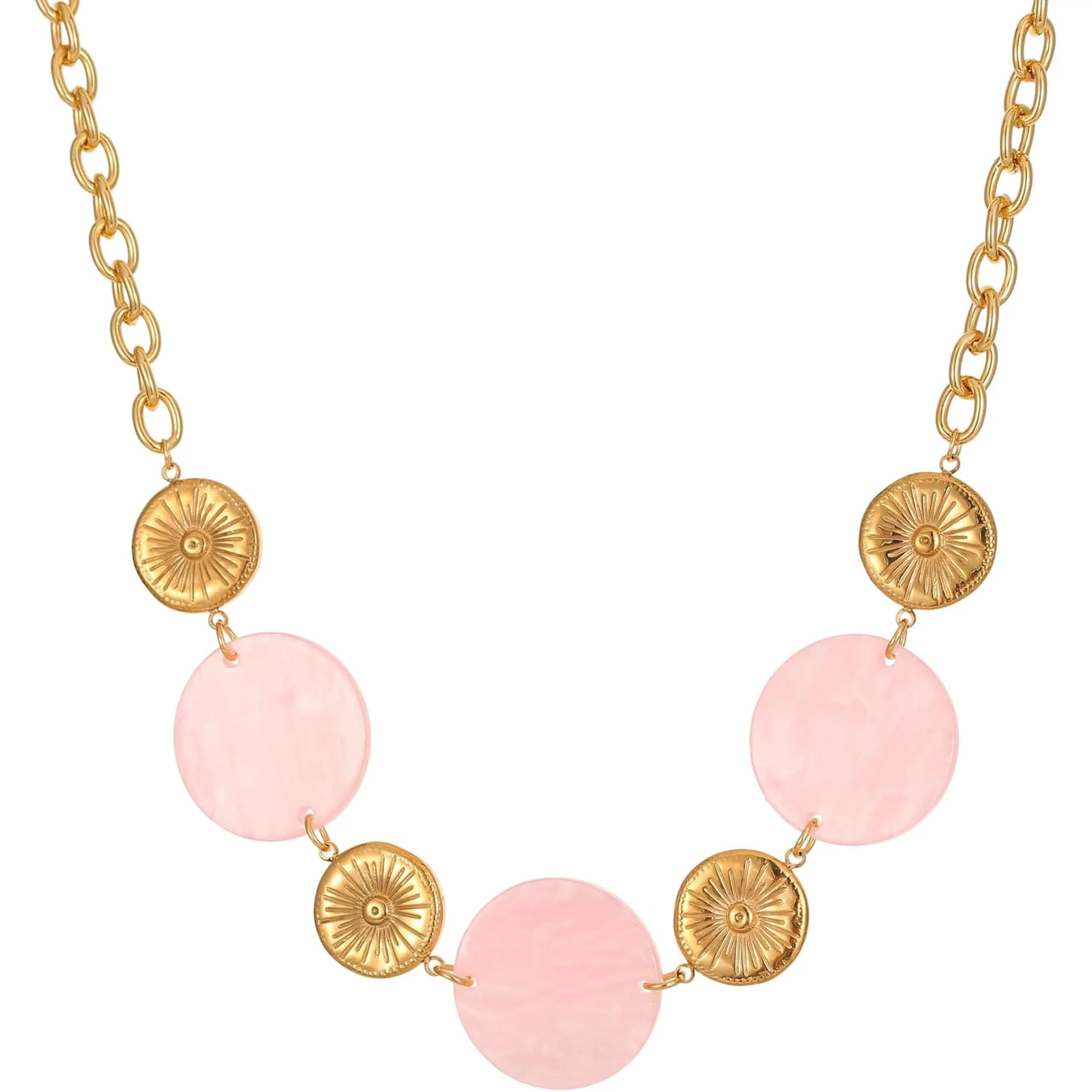 Acrylic Round Coin Choker Necklace for Women Stainless Steel Boho Circle Disc Adjustable Chain Ne... | Walmart (US)