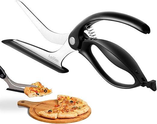 AmHoo Pizza Scissors Stainless Steel Blade Salad Pizza Slicer Pizza Cutter Scissors with Server H... | Amazon (US)