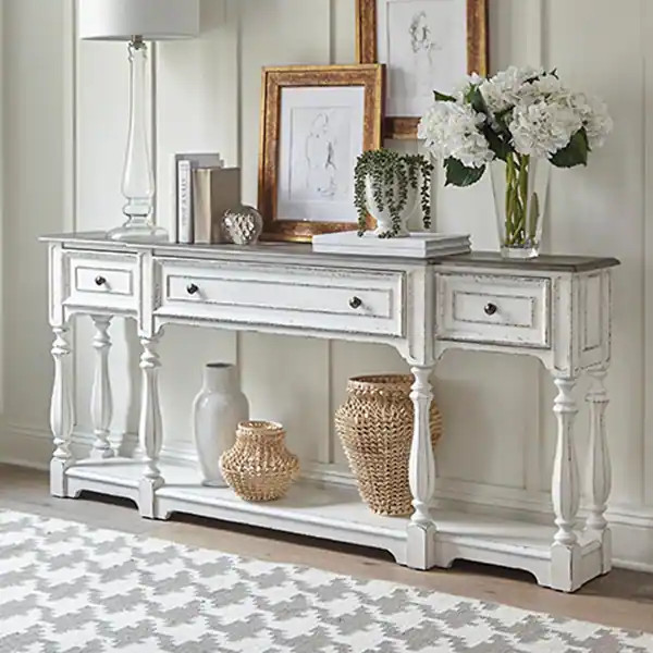 Magnolia Manor Antique White Weathered Bark 72 Inch Hall Console Table | Bed Bath & Beyond
