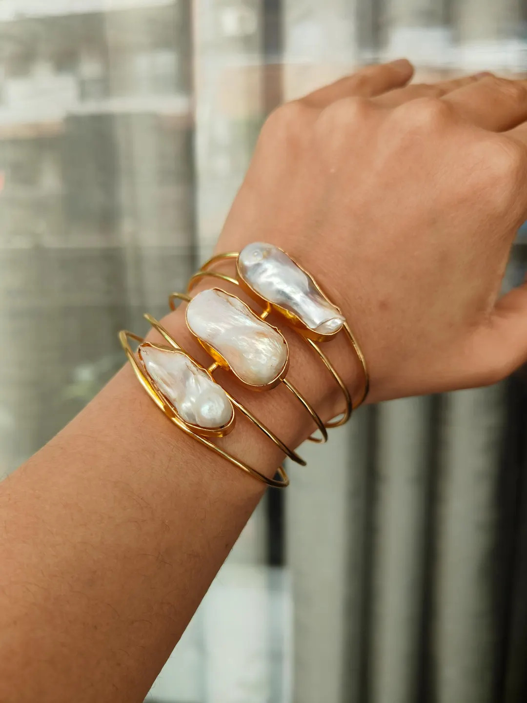 Handmade Gold Brass Baroque Pearl Cuff Bracelet | Etsy (US)