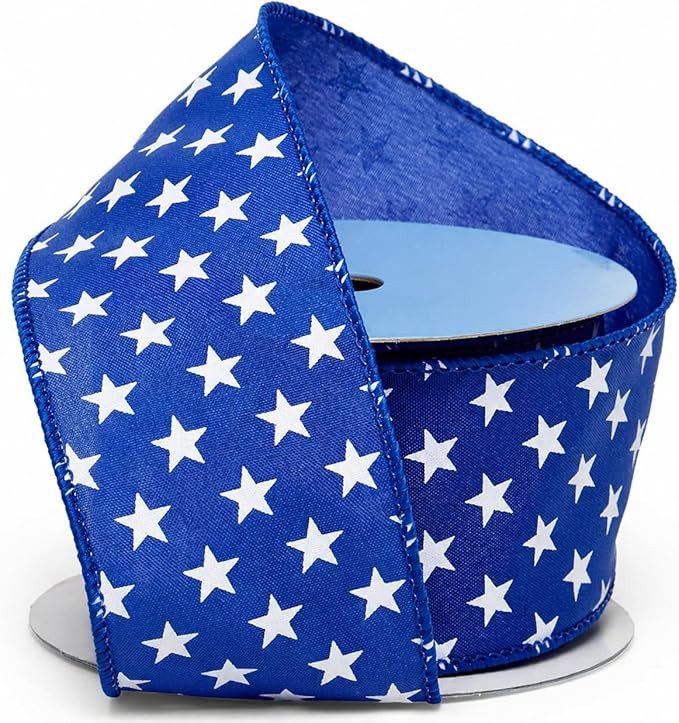 Blue Wired Ribbon with White Stars, 2-1/2 Inch x 10 Yards, Patriotic Style | Amazon (US)