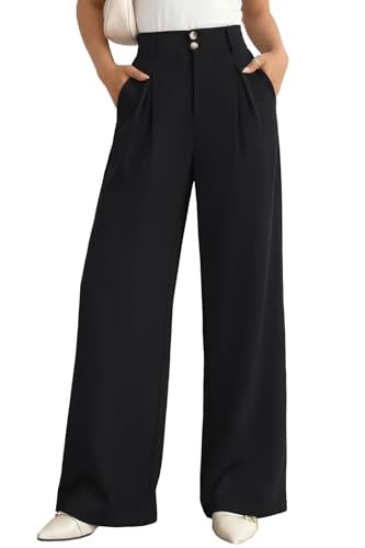 CFLONGE Women Wide Leg Dress Pants High Waist Work Trousers Button Pleated Slacks Palazzo Pants B... | Amazon (US)