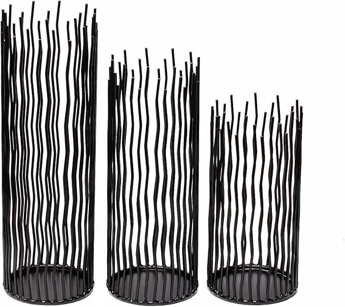 Metal Iron Willow Led Pillar Candle Holder Set of 3, Modern Black Table Centerpiece Set,8/10/12 i... | Amazon (US)