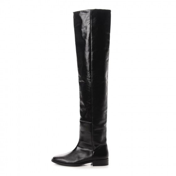 SAINT LAURENT Calfskin Thigh High Boots 35 Black | Fashionphile