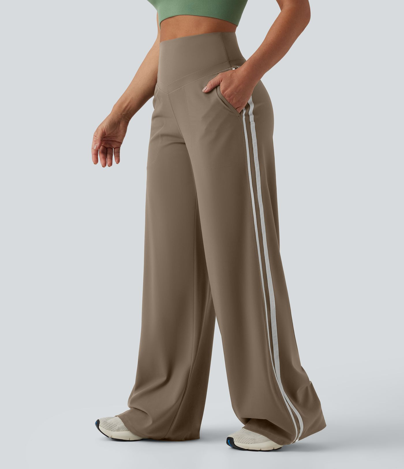 Halara UltraSculpt\u2122 High Waisted Tummy Control Color Block Stripes Yoga Baggy Pants with Poc... | HALARA