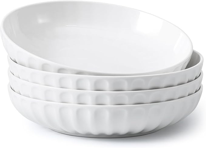 DOWAN Pasta Bowls, 10" Large Salad Serving Bowls 51 OZ White Ceramic Soup Bowls Set of 4 Wide and... | Amazon (US)