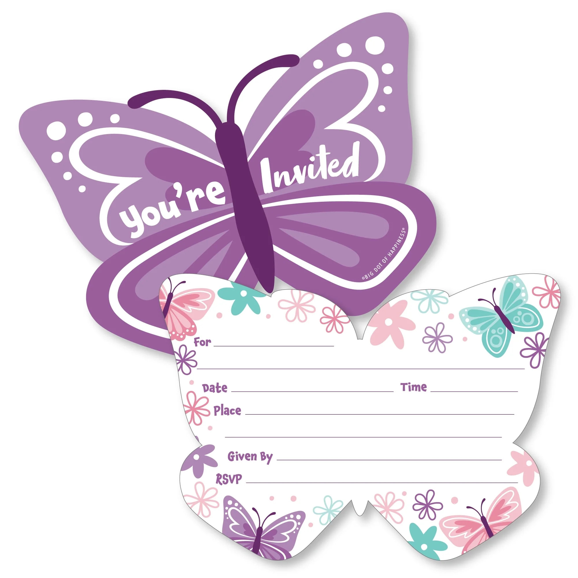 Big Dot of Happiness Beautiful Butterfly - Shaped Fill-In Invitations Floral Baby Shower or Birth... | Walmart (US)