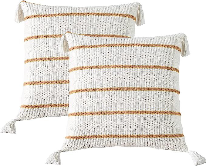 SIGOODS Set of 2 Boho Throw Pillow Covers, Modern Stripe Geometric Farmhouse Decorative Pillowcas... | Amazon (US)