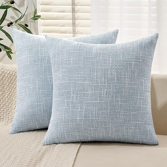 MIULEE Burlap Linen Spring Throw Pillow Covers 18x18 Inch Set of 2 Coastal Light Blue Farmhouse D... | Amazon (US)