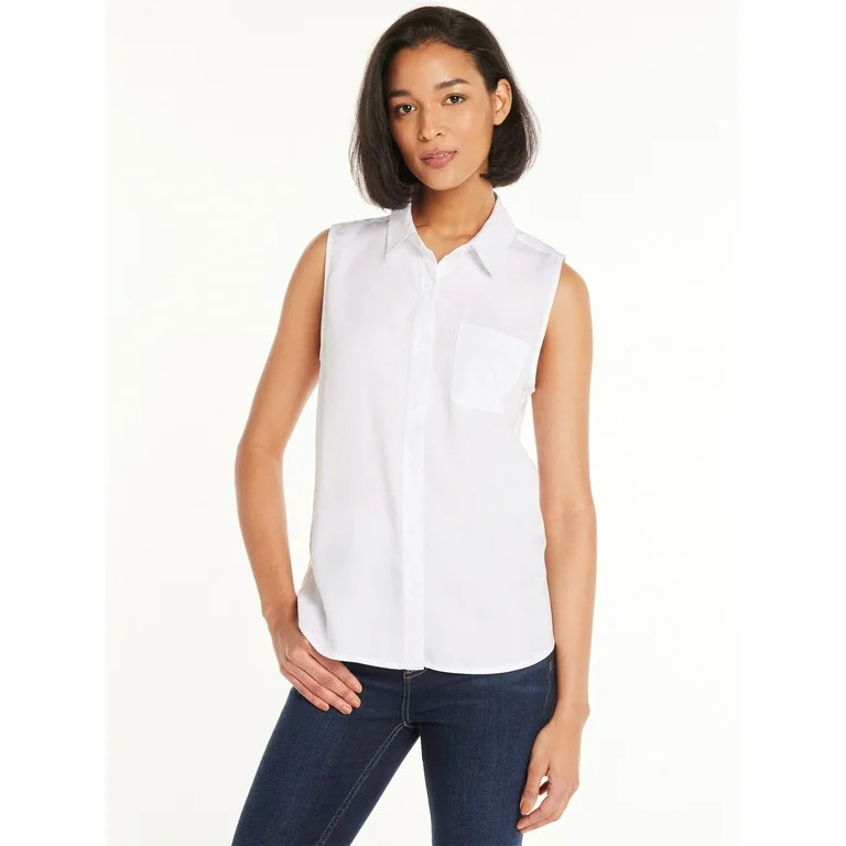 Time and Tru Sleeveless Button Down Shirt, Sizes XS-XXXL - Walmart.com | Walmart (US)