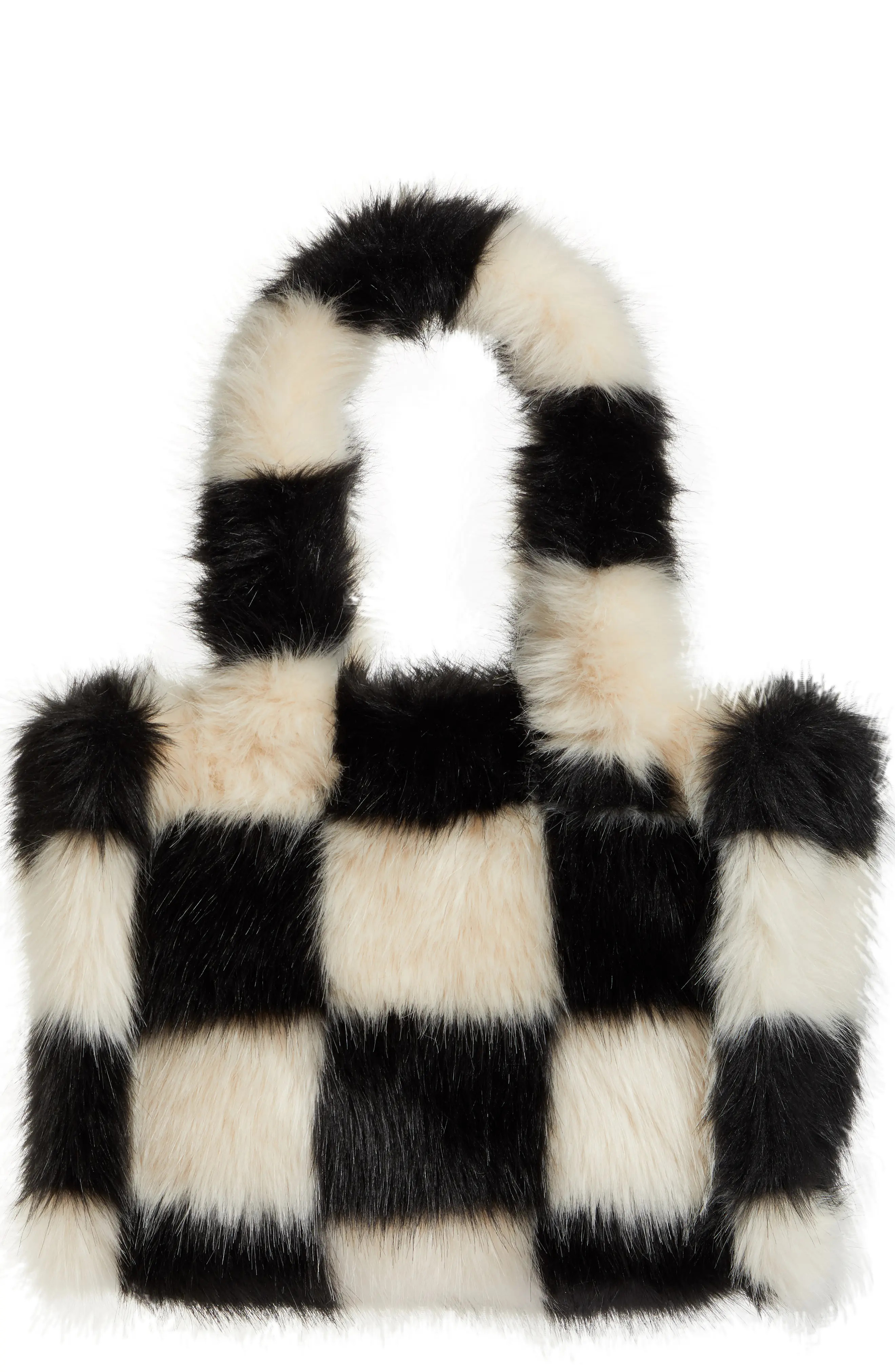Stand Studio Liz Checkerboard Faux Fur Handbag - Black | Nordstrom
