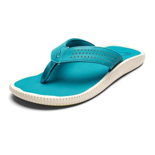 OLUKAI Ulele Men's Beach Sandals, Water Resistant Flip Flops, Arch Support & Comfort Fit, Lightweight & Durable, Enhanced Grip & Traction, Tropic Blue/Tropic Blue, 10 | Amazon (US)