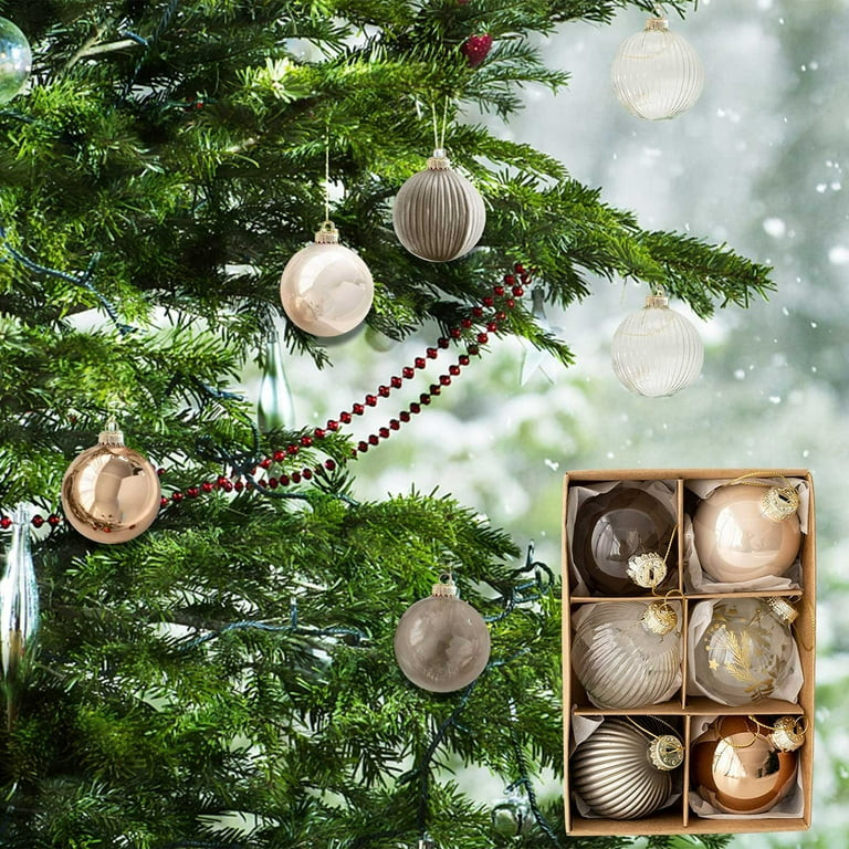 Christmas Tree Ornaments - 6-Piece 60mm/2.36" Ribbed Glass Baubles in Bronze, Gold, and Clear wit... | Walmart (US)
