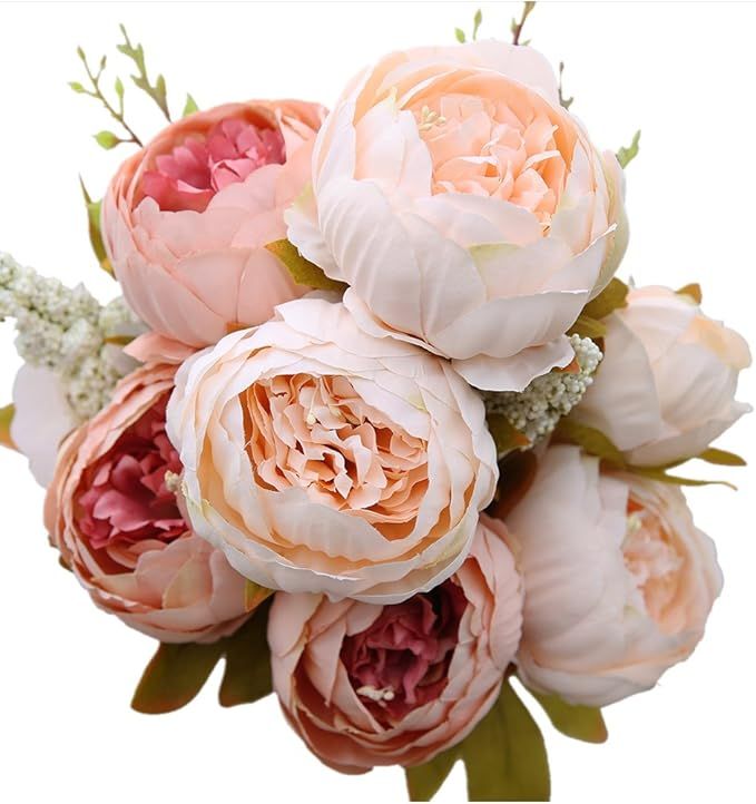 Luyue Vintage Artificial Peony Silk Flowers Bouquet Home Wedding Decoration,Light Pink | Amazon (US)