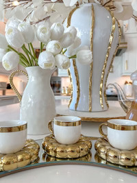 Set Of 4 Golden Cloud Coffee Cups And Saucers | Inspire Me! Home Decor