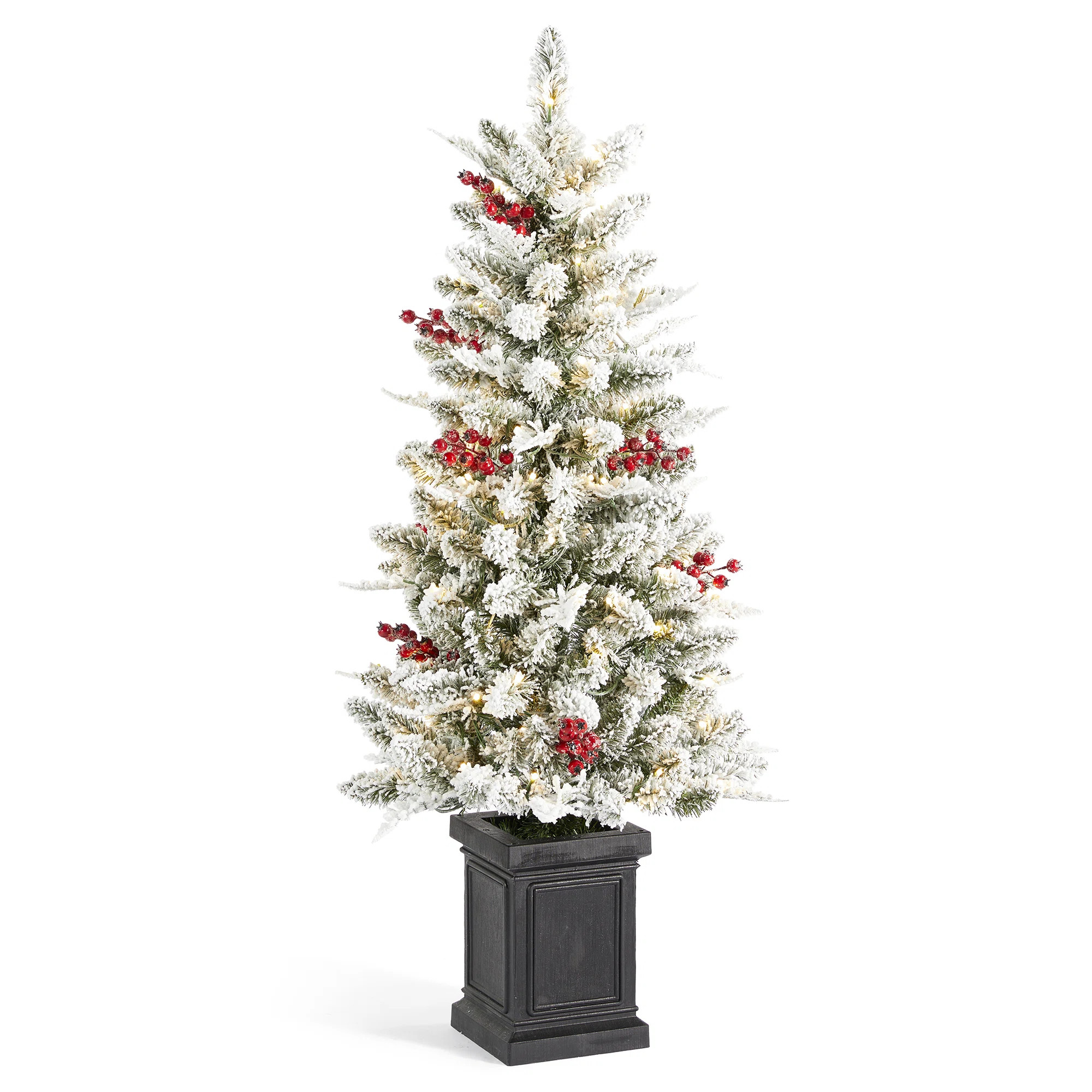 4' Pre-Lit Flocked Artificial Christmas Porch Tree with Lights | Wayfair North America