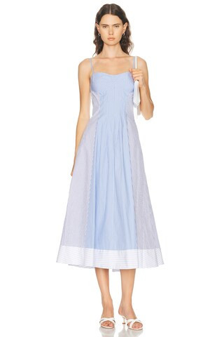 SIMKHAI Chamberlain Midi Dress in Baby Blue,White | FWRD 