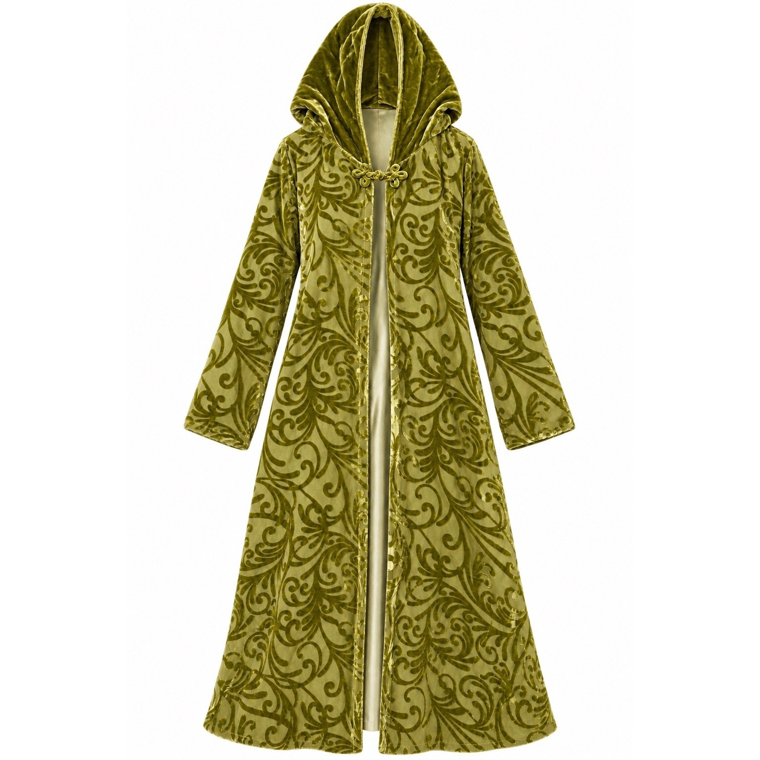 VTG Lucy's Silk Green Burnout Velvet Hooded Duster Coat Cloak Robe XL Whimsigoth | eBay US