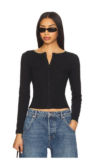 Sybil Pointelle Cardi in Black | Revolve Clothing (Global)