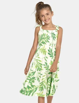 Girls Matching Family Sleeveless Palm Leaf Print Woven Tiered Dress | The Children's Place  - NEW... | The Children's Place