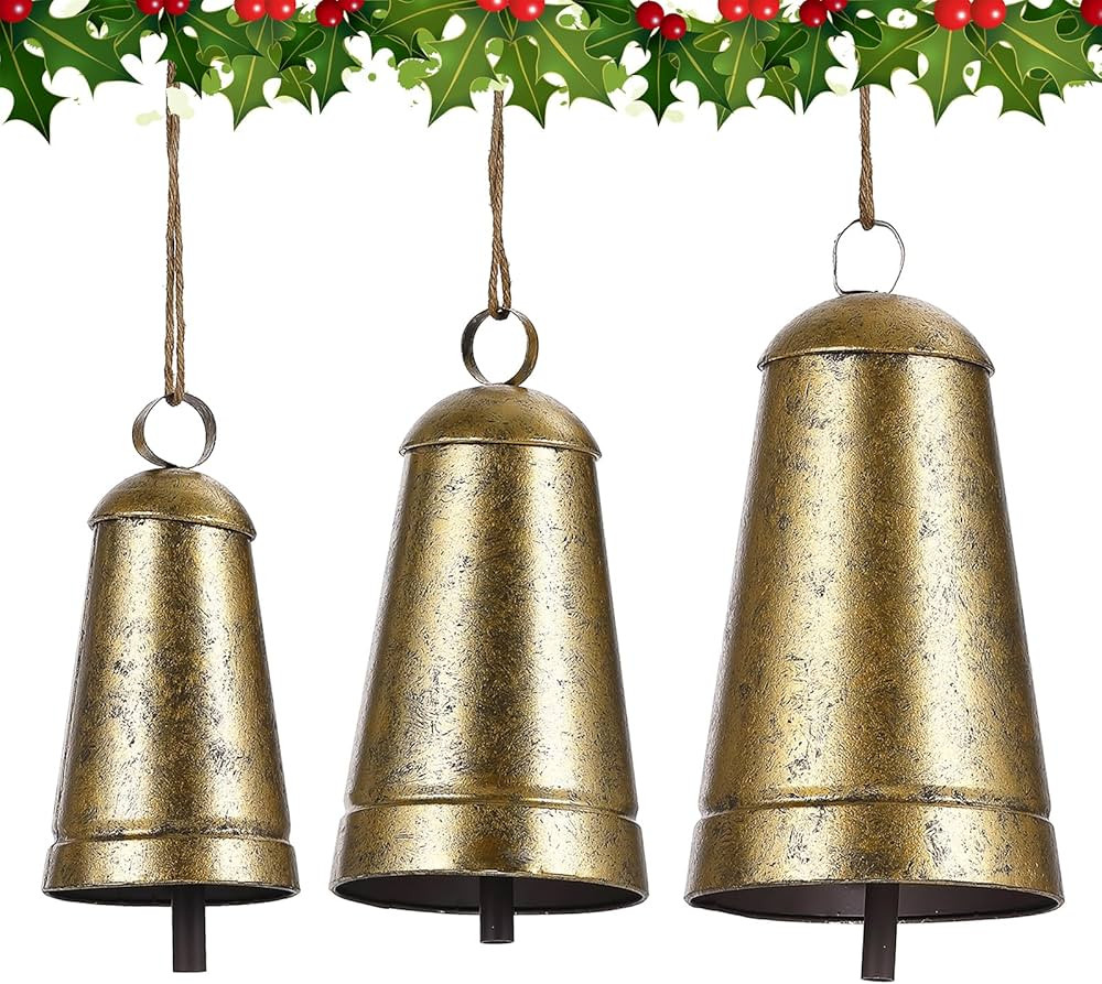Shabby Chic Brass Christmas Bell Set, Rustic Metal Harmony Cow Bells for Crafts, 3 Piece Vintage ... | Amazon (US)