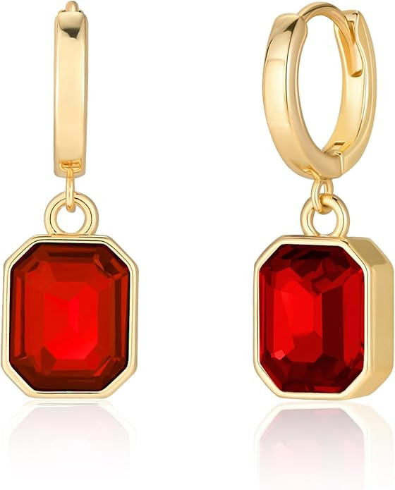 Birthstone Crystal Dangle Drop Earrings, 18K Gold Plated Huggie Hoop Hypoallergenic Earring Jewel... | Amazon (US)