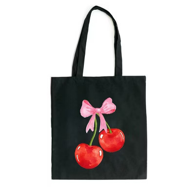 City Creek Prints Coquette Cherries Canvas Tote Bag - 15x16 - Black | Target