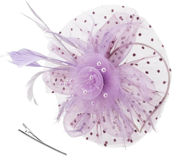 DRESHOW Fascinators Hat Flower Mesh Ribbons Feathers on a Headband and a Clip Tea Party Headwear ... | Amazon (US)