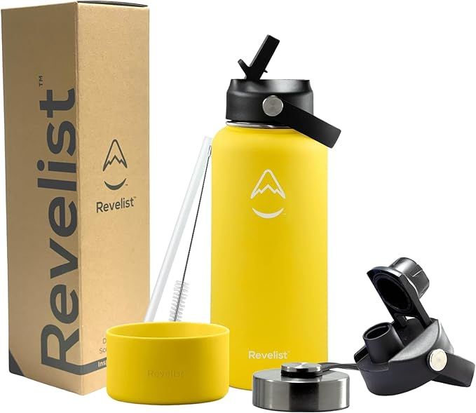 Revelist Sports Water Bottle - 32 Oz, 3 Lids (Straw Lid, Spout & Screw Top) with Boot, Vacuum Ins... | Amazon (US)