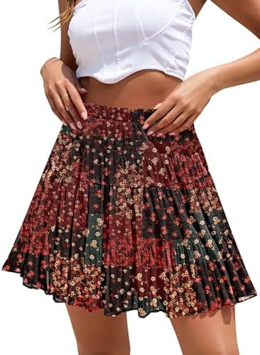 CYiNu Short Skirts for Women Summer Boho Flowy A Line Chiffon Tiered Pleated Mini Skirt | Amazon (US)