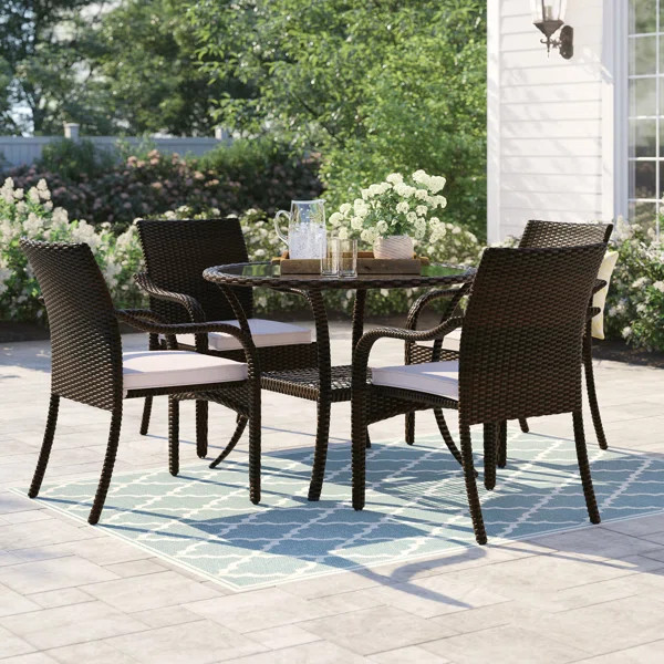Tahirul 4 - Person Round Outdoor Dining Set with Cushions | Wayfair North America