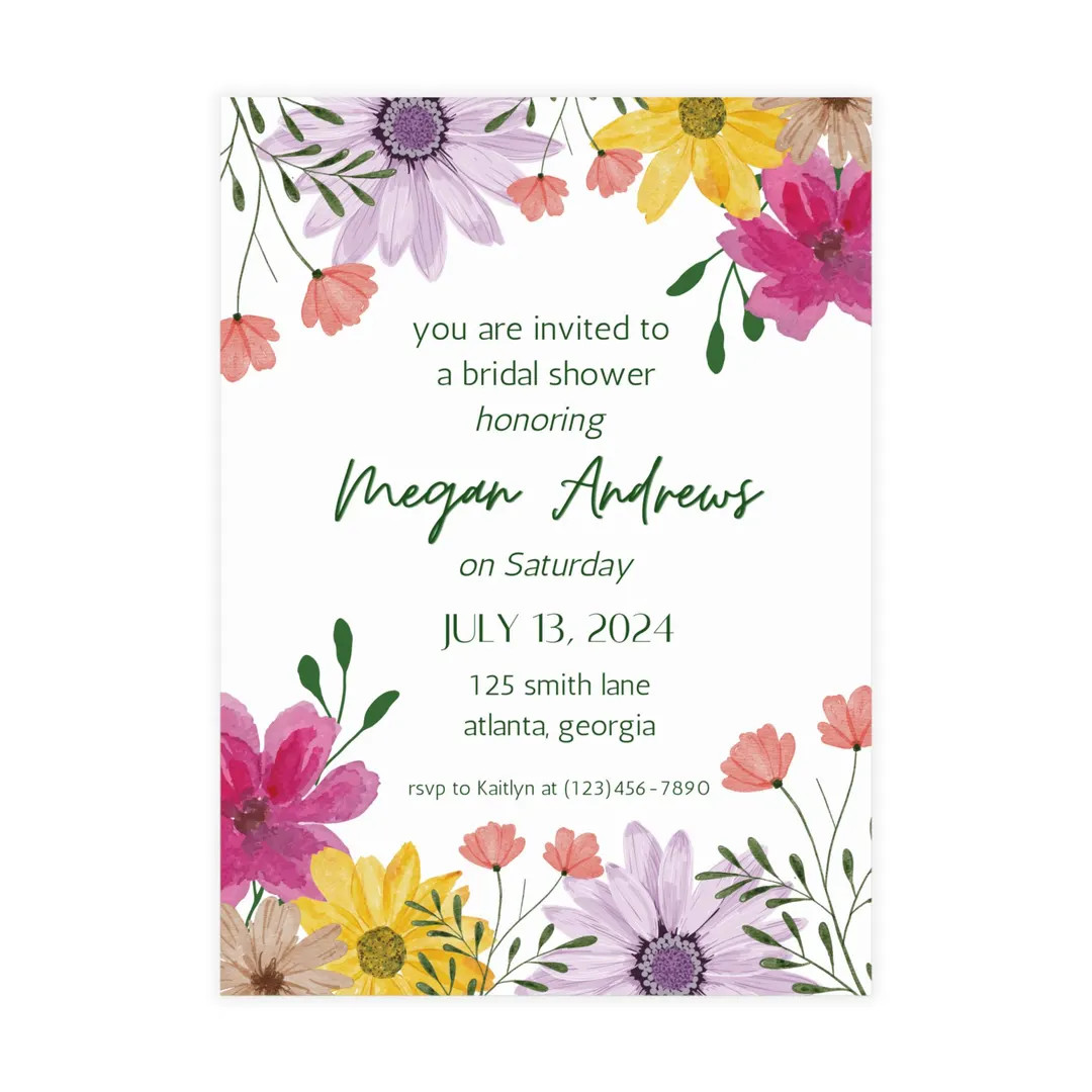 Wild Flower Floral Bridal Shower Invite, Floral Bridal Shower Invite - Etsy | Etsy (US)