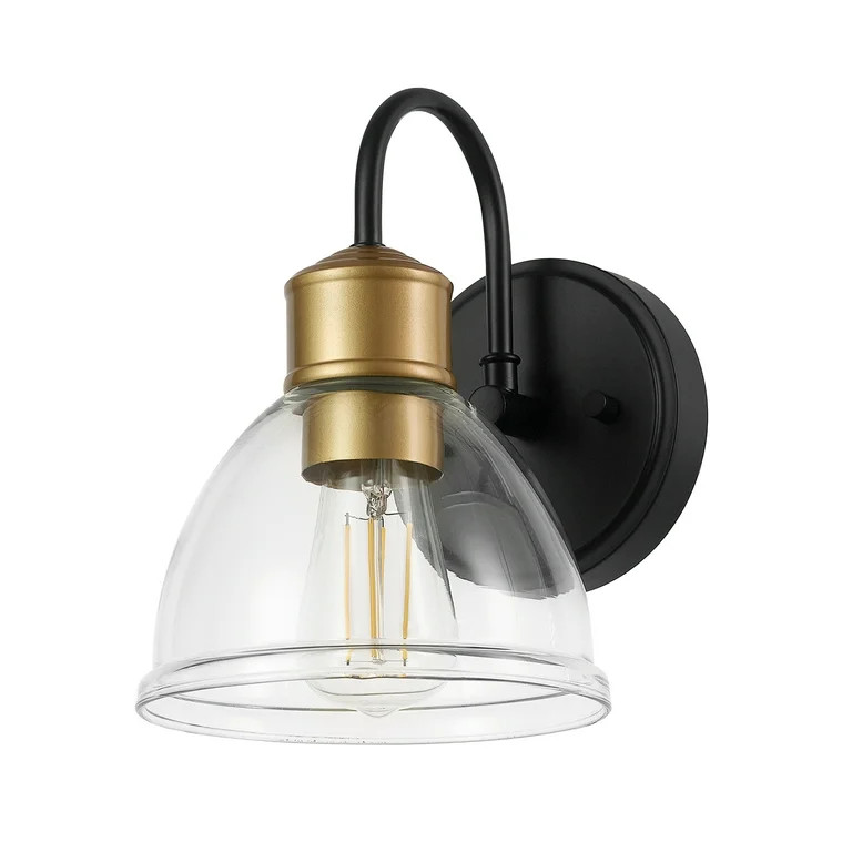 Better Homes & Gardens Glass Sconce Wall Light, Matte Black and Gold Finish | Walmart (US)