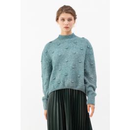 3D Dot High Neck Knit Sweater in Green | Chicwish
