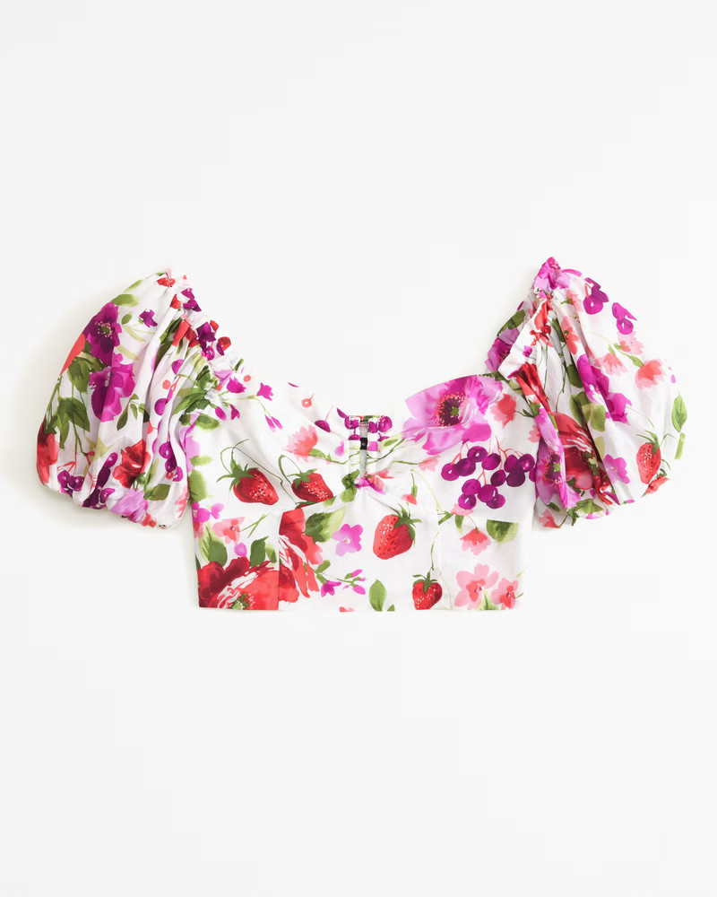 Abercrombie & Fitch Women's Drama Puff Sleeve Sweetheart Set Top in Pink Floral - Size M | Abercrombie & Fitch (US)