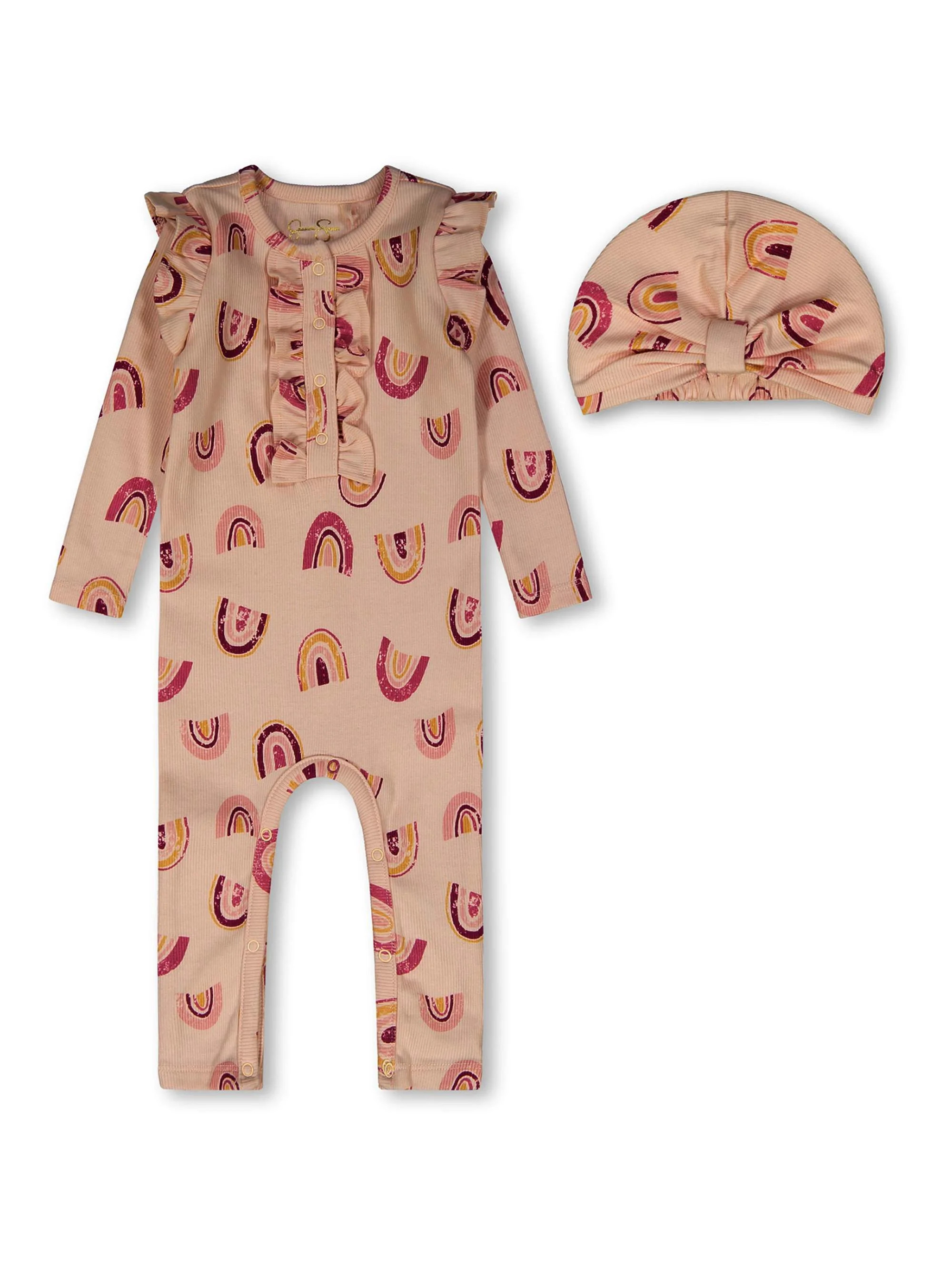 Jessica Simpson Baby Girls Long Sleeve Romper with Ruff Cap | Walmart (US)