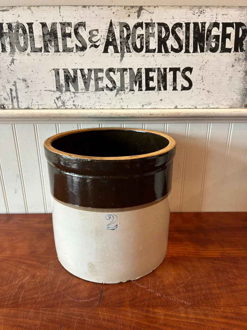 Antique 2 Gallon Stoneware Crock: Two-Tone Brown & Beige Pottery | Etsy (US)
